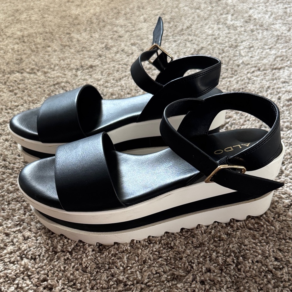 Aldo Black and White Platform Sandals